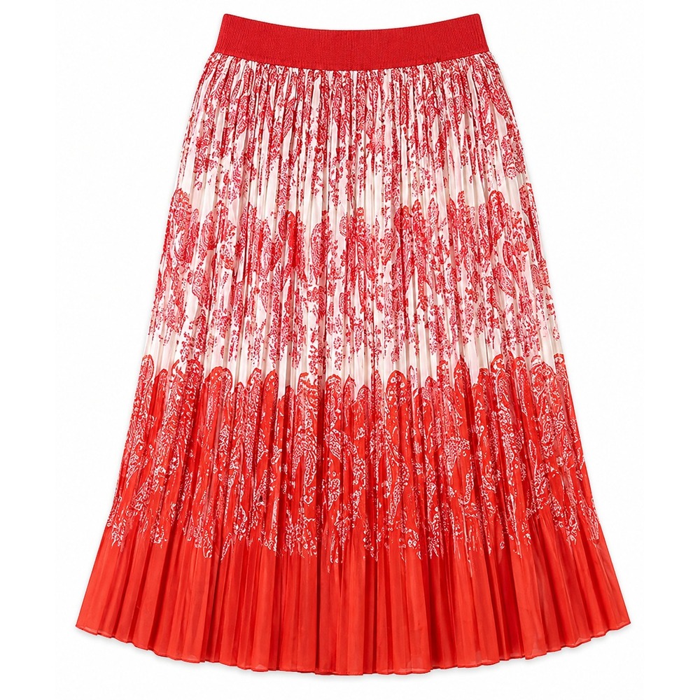 Metrowear Womens‎ Skirt Large Red White Pleated Midi Floral Boho Chic Flow